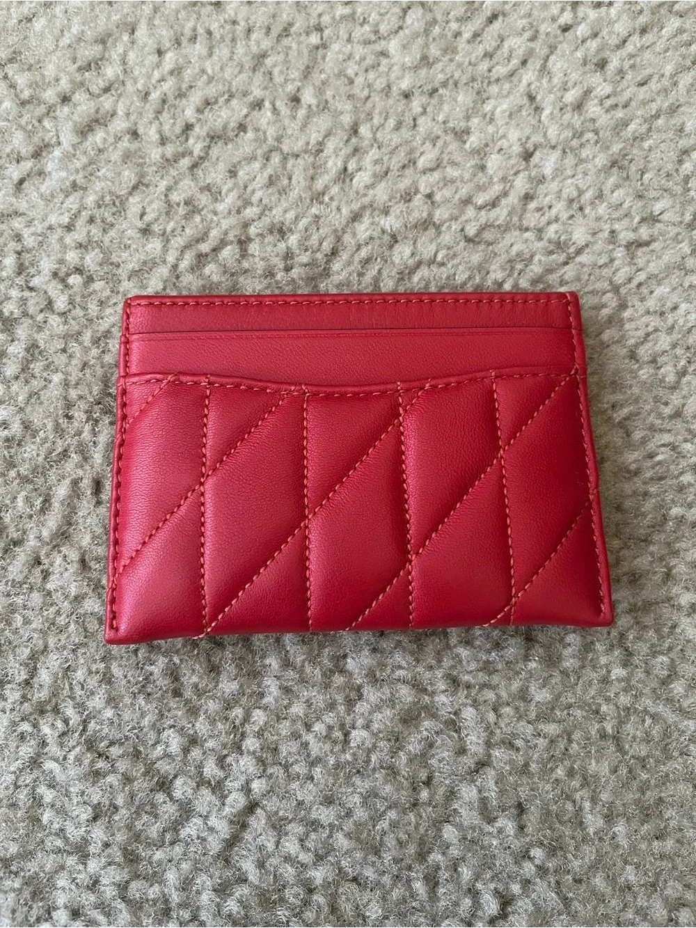 Coach Quilted Red Leather Card Holder with Silver C Logo